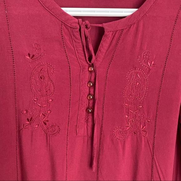 SAMLIN Red Blouse with Embroidered Design Buttoned 3/4 Sleeves - Picture 2 of 12